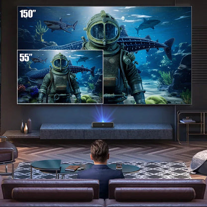 [Netfilx & Google TV Certified] ProjeStar H2 Triple Laser Mini UST Projector 1000 ANSI Lumens 1080P 8K Support Dual Band WiFi bluetooth-compatible 2G RAM 16G ROM Auto Keystone Correction & Focus Google TV Smart Home Cinema Grade Theater