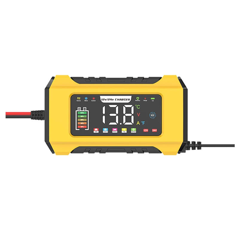 FOXSUR 12V 24V 10A Battery Charger with Intelligent Repair Screen Display for Cars and Motorcycles