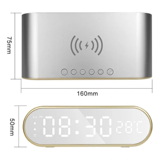 LED Mirror Digital Alarm Clock Support Phone Wireless Charging 2 Alarm Group Snooze Function Real-Time Temperature