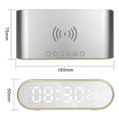 LED Mirror Digital Alarm Clock Support Phone Wireless Charging 2 Alarm Group Snooze Function Real-Time Temperature