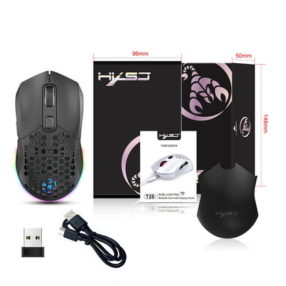 HXSJ T28 Dual Mode Wireless Mouse Hollow Design 800-4800DPI RGB Backlight 600mAh Rechargeable 2.4G/bluetooth Gamer Mice