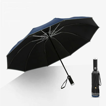 AGSIVO LED Light Travel Automatic Folding Reverse Umbrella 10 Ribs Reinforced Windproof UPF 50+ UV Protection Auto Open Close For Men and Women