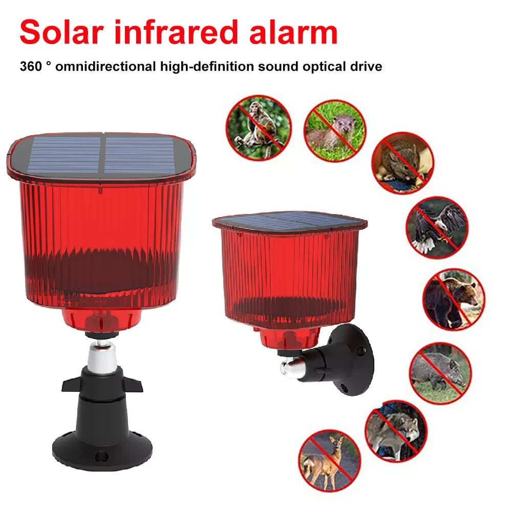 Solar Powered Animal Repeller Infrared Motion Sensor Alarm Light Waterproof Anti-Theft Repellent Anti-Wolf Light Animal Repellent Timed Recording Loud Speaker Sound