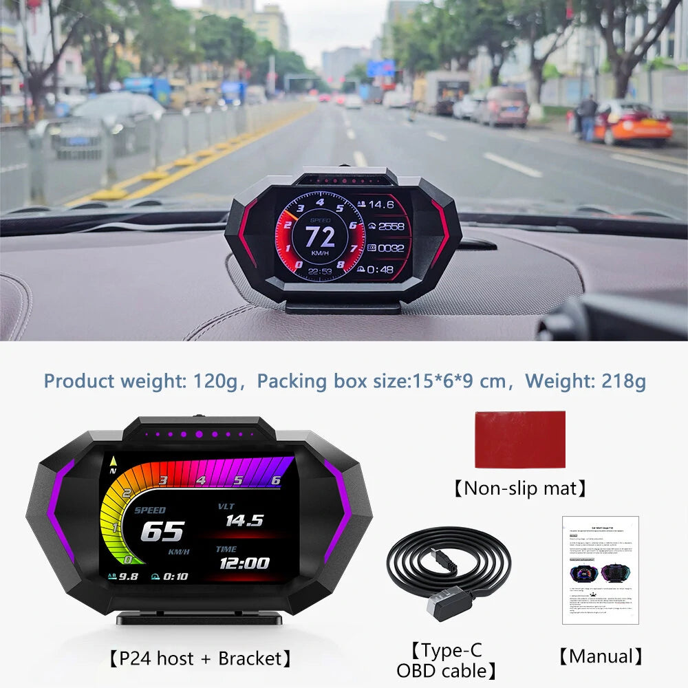 P24 Head Up Display Dual System Digtial Water Oil Temp Turbo Press lnclinometer HUD OBD2 Car Accessory On-board