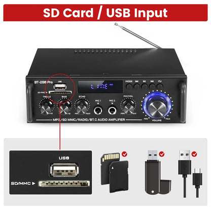 AUTSOME 12V 220V 50Wx2 HIFI Stereo Audio Amplifier 85db Car Home 2.0 channel Power Amplifier bluetooth