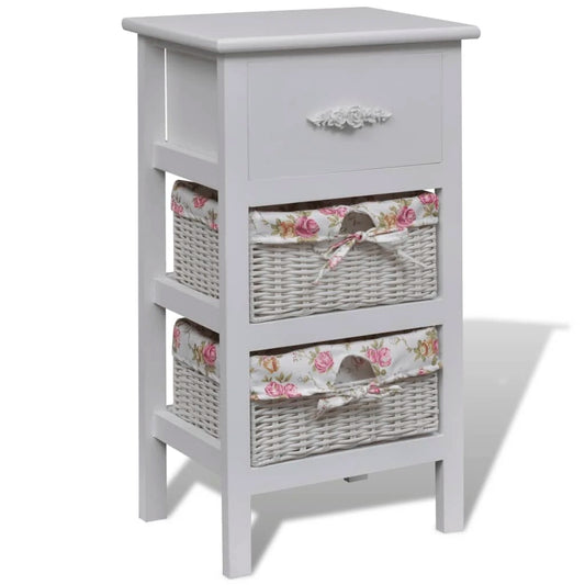 Cabinet with 1 drawer and 2 baskets paulownia wood white