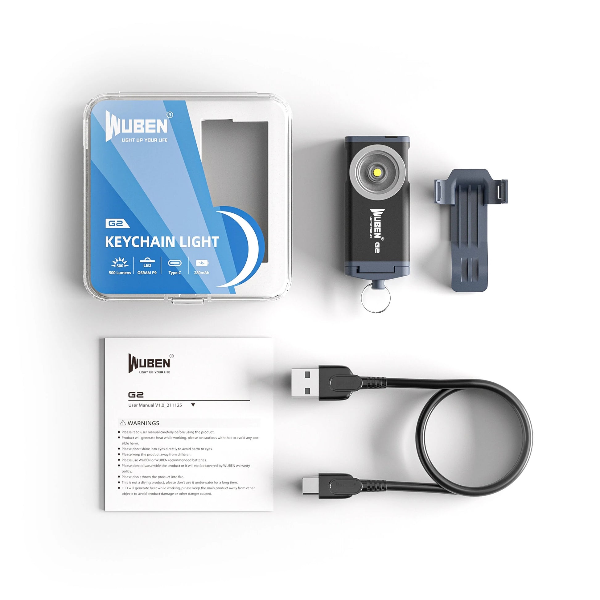 WUBEN G2 P9 500LM Quick-release EDC LED Keychain Flashlight Magnetic Tail Type-C Charging Super Wide-angle Floodlight Keychain Lamp Work Light With Back Clip