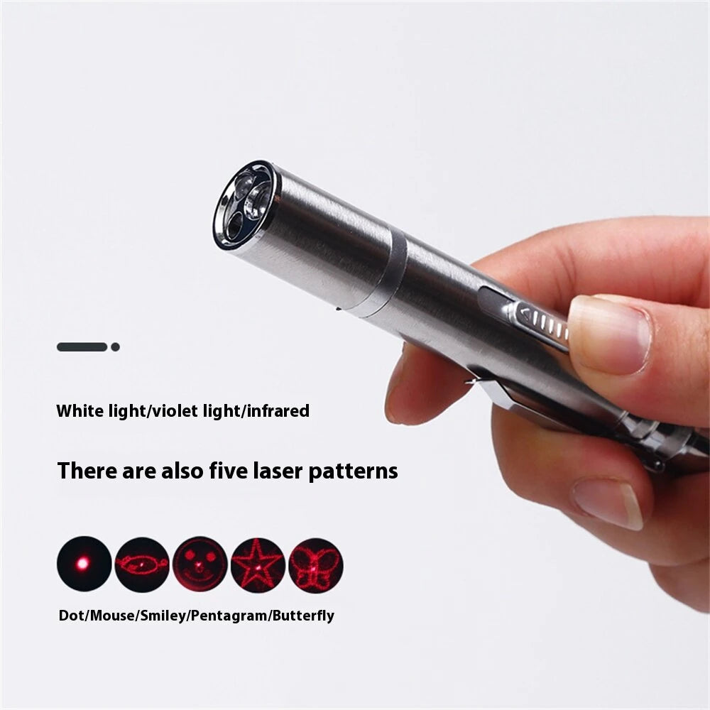 3-in-1 Red Light Cat Teaser Stick + White Light Mini Torch + UV Flashlight, USB Rechargeable Detecting Mini Pointer Pen Light