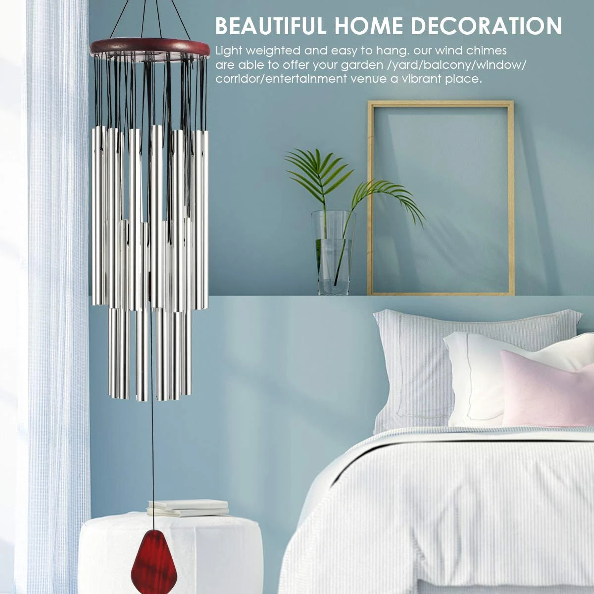 Home 27 Silver Tubes Wind Chimes Church Bells Hanging Decorations