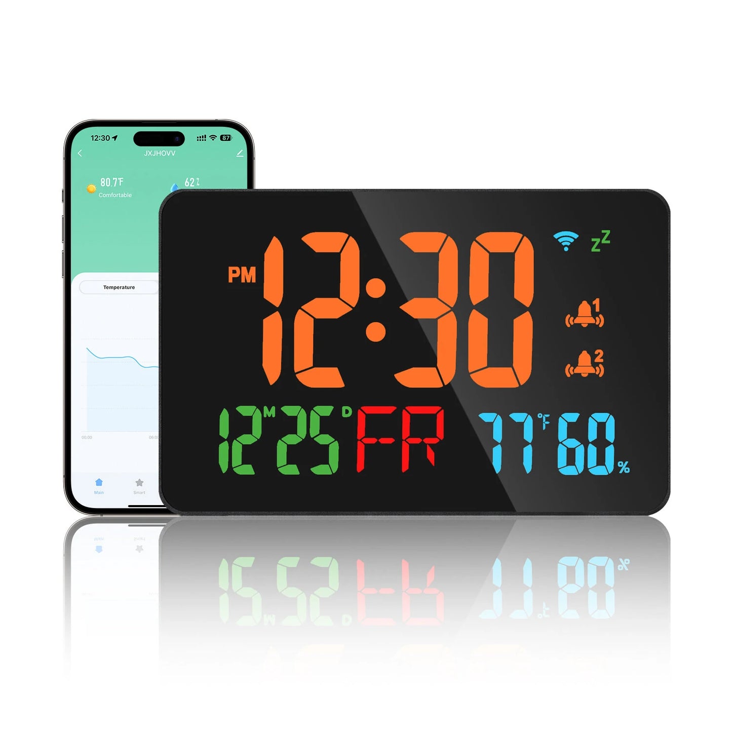 AGSIVO LED Wifi Digital Alarm Clock With Calendar Intelligent Update with Remote Control / Indoor Temperature Display / Humidity Display Works with Smart Life Application For Home Office Bedroom Living Room