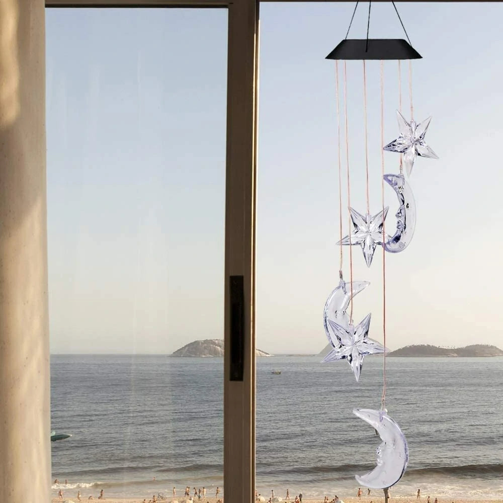 Star Moon Solar Wind Chimes Light  Color Changing Gift Portable Hanging Waterproof Mobile Romantic Wind Bell Outdoor Mom Gift Festival Home Patio Yard Garden Decoration