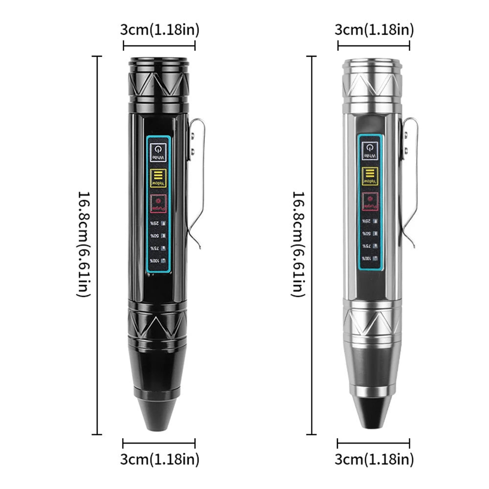 Bikight 4 LED Light Sources Pen Shape Flashlight 365nm+395nm+Yellow+White USB Rechargeable Money Pet Urine Ore Cat Fluorescent Marker Check UV Light Camping Light Inspection Light