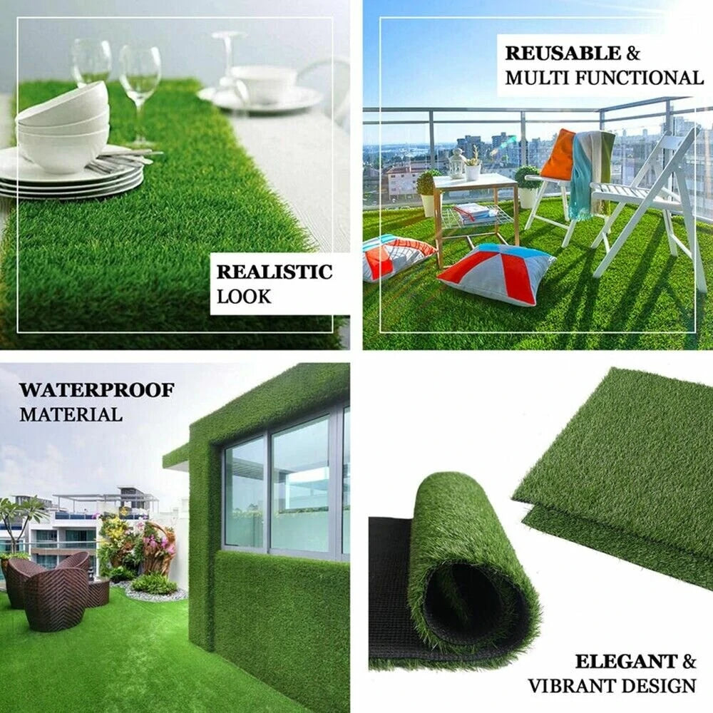 Premium Quality UV Resistant Artificial Grass Mat 15mm Thick Fire Retardant PP+PE Material Easy Clean Cut to Fit Indoor Outdoor Use Durable Lawn Decoration Green