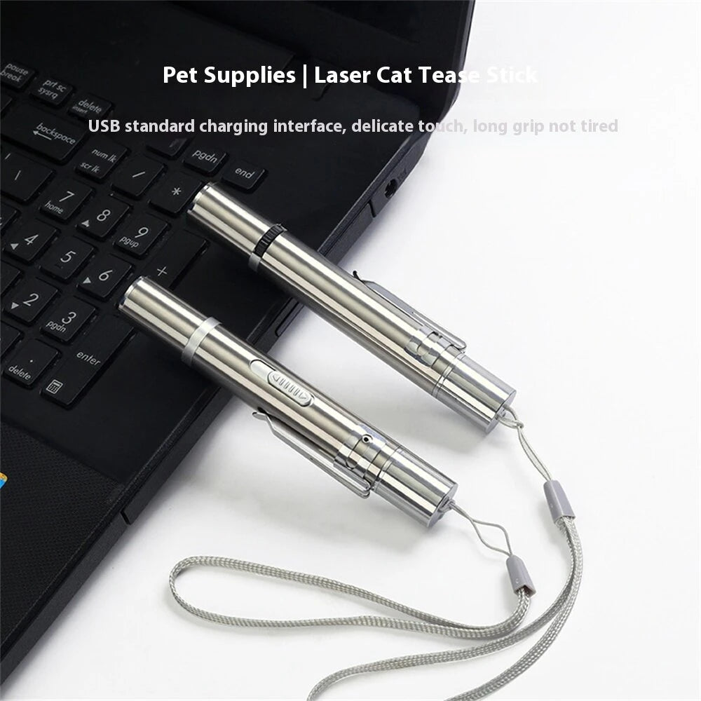 3-in-1 Red Light Cat Teaser Stick + White Light Mini Torch + UV Flashlight, USB Rechargeable Detecting Mini Pointer Pen Light