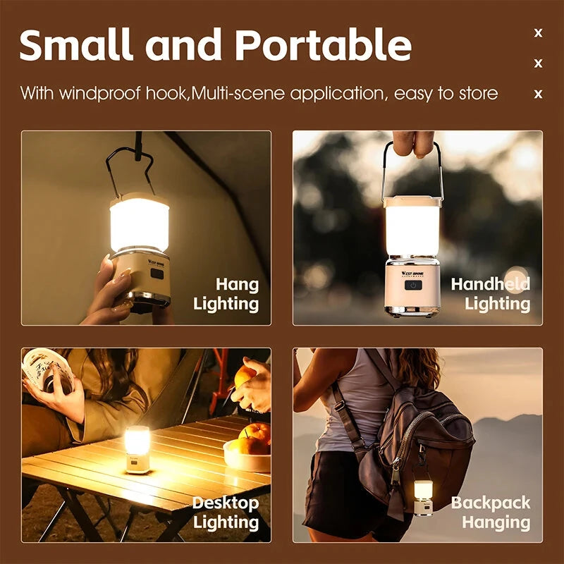 WEST BIKING Mini Portable Camping Light Type-C Rechargeable LED Lantern Waterproof Hanging Tent Mosquito Repellent Camping Lamps