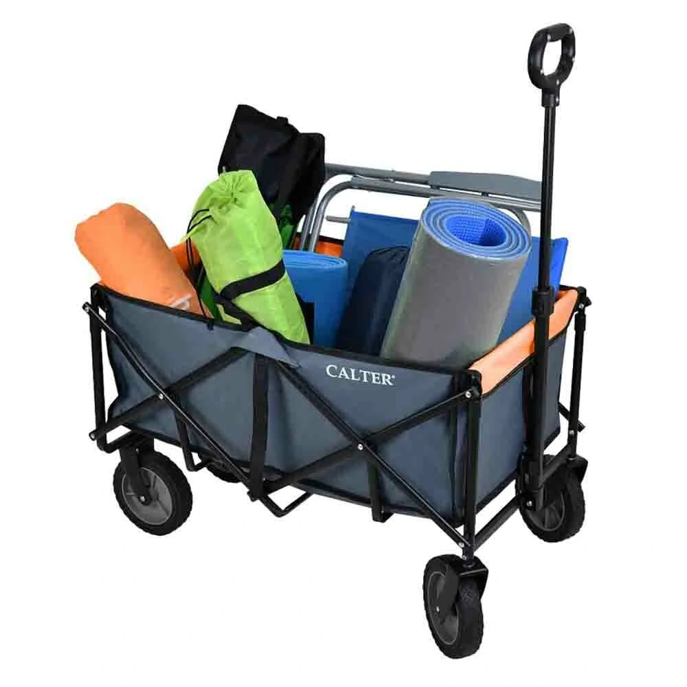 [EU Direct] Folding Camping Wagon Cart Beach Trolley Carts 600D Oxford Cloth Metal Steel Heavy Duty Folding Adjustable Handle Wagon Beach Cart for Outdoor, Camping, Beach, Garden, Shopping-CALTER C-VOZIK-02