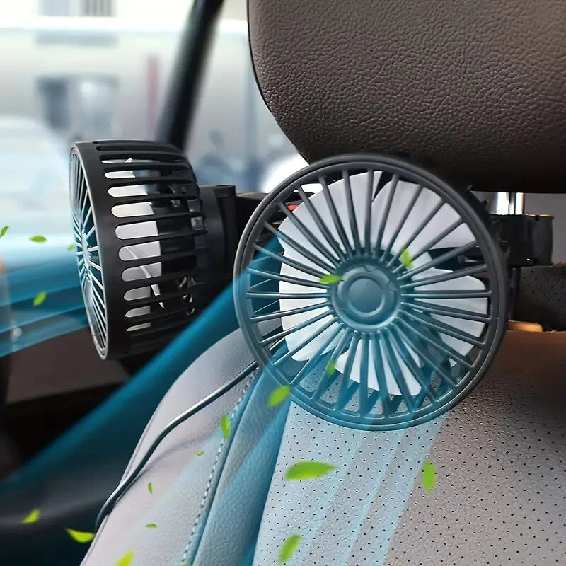 Car Fan 360 3-speed Car Seat Back Cooling Fan USB Charge Dual Head Fan Adjustable Rotation Neck Cooler for Car Home Accessories