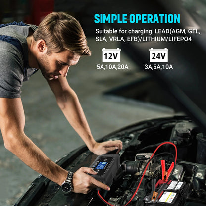 HTRC 15A/20A Smart Battery Charger Automatic Pulse Repair Charge for Lead-Acid Lithium LiFePO4 Battery Car Motorcycle Charger