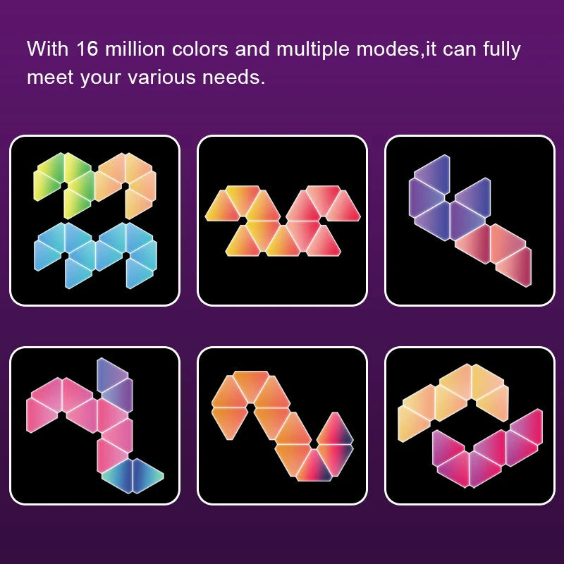 Elfeland 6Pack RGBIC Triangle Quantum Light Panels DIY Splicing Wall Lights with Music Sync APP & Remote Control Gaming Atmosphere Lamp