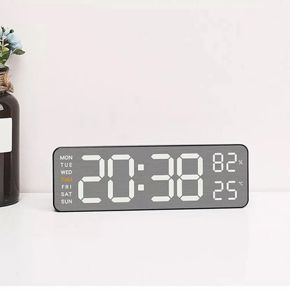 Electronic Wall Clock Temperature Humidity Display Metal Brushed Multifunctional Wall Clock Digital LED Electronic Alarm Clock