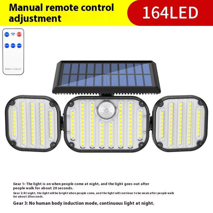 3-Head Motion Sensor Solar Light 350LM IP65 Waterproof Remote Control Floodlight 164/238 LED Outdoor Solar Lamp