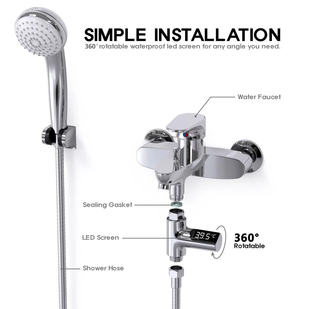 LW-101 LED Display Home Water Shower Thermometer Flow Self-Generating Electricity Water Temperture Meter Monitor Energy Smart Meter  for Baby Care