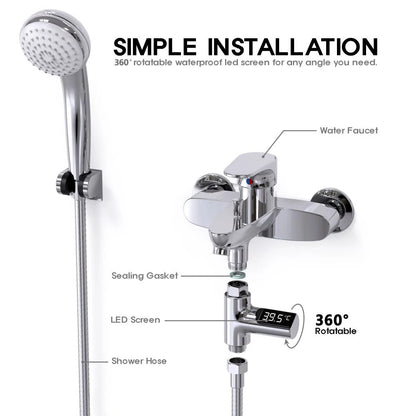 LW-101 LED Display Home Water Shower Thermometer Flow Self-Generating Electricity Water Temperture Meter Monitor Energy Smart Meter  for Baby Care