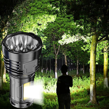 TANJE 8*P900+COB Super Bright Type-C Rechargeable ABS Housing Flashlight with 18650 Battery COB Side Light 500m Long Range Powerful LED Torch Camping Lantern