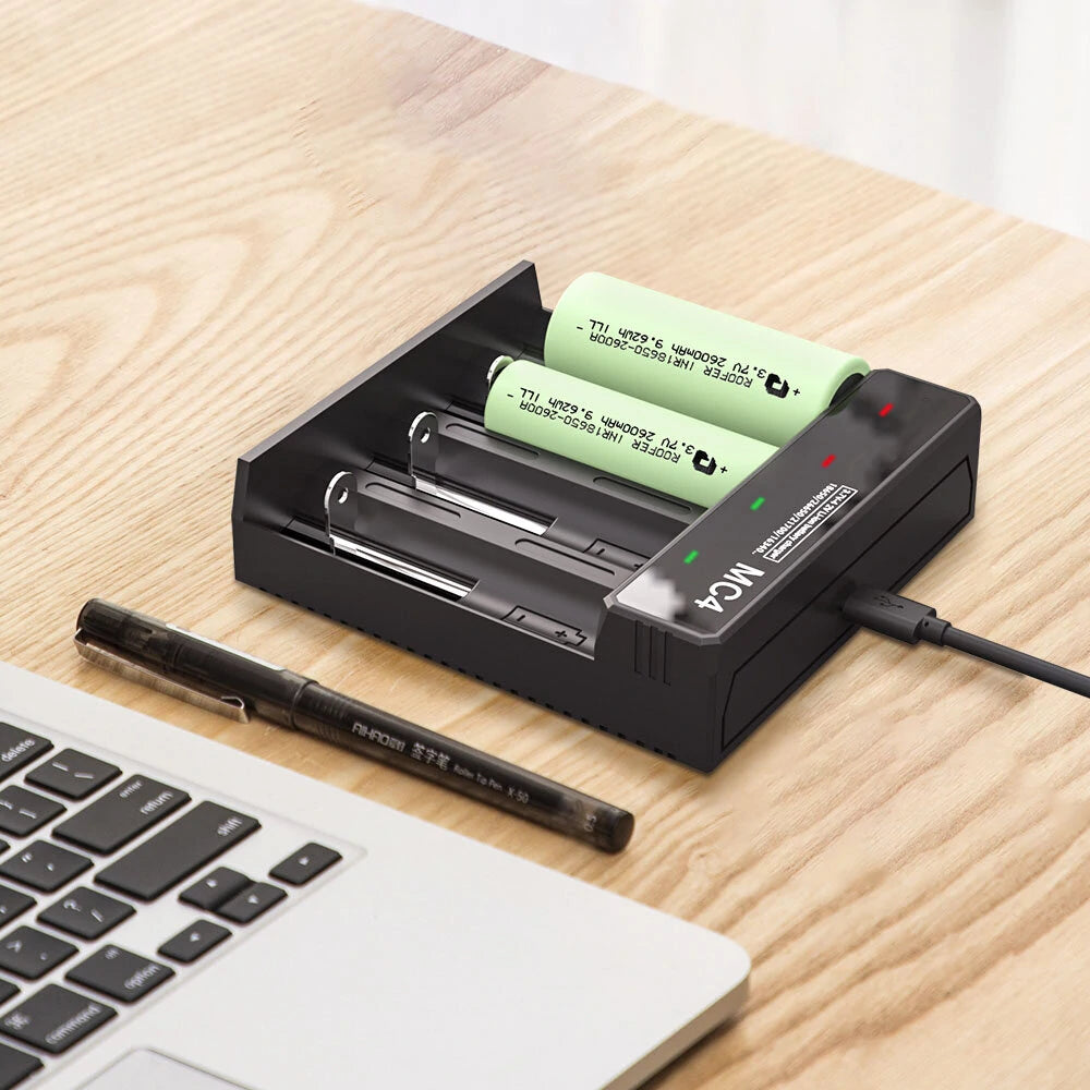 3.7V-4.2V LED Power Indicator TC/CC/CV 3Modes USB Rechargeable 4Slots Lithium Battery Charger 18650/26650/21700 Battery Charger