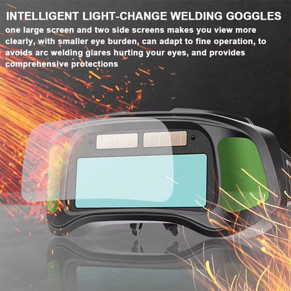 Auto Darkening Welding Goggles Large View Screen Intelligent Dimming Protective Glasses Solar-Powered Adjustable Comfortable Fit for Arc Welding Cutting Grinding Polycarbonate Material