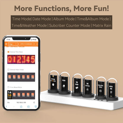 MiniIPS Multi-Function Wireless Control Smart Desktop Alarm Clock 6-Digit Color Screen Digital Clock Wifi Control Quasi-Glow Tube Alarm Clock Wireless Phone Table Decoration