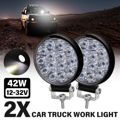 Pair 12-32V 42W LED Work Light Bar Spot Lights Driving Lamp For Offroad Car Truck ATV SUV