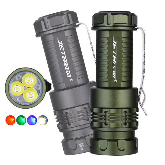 JETBEAM RRT0 PRO LED Rechargeable Small EDC Flashlight Equipped with 3 high-Brightness LEDs+with RGB Light,1680 lumens Maximum Range 200 Meters,IP66 Waterproof,for Outdoors,Work,Emergency