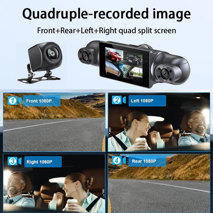 4 Channel 3-Inch IPS HD Dash Cam Night Vision Quad-Recording 1080P GPS Driving Recorder WiFi Connect Accident Recording Lock