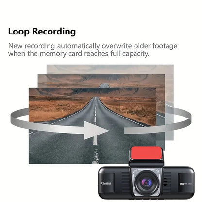 2Inch IPS Screen Dash Camera 4 Channel 1080P HD Driving Recorder Loop Recording G-Sensor Wide Angle Coverage