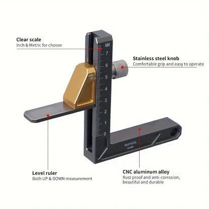 Aluminum Alloy Height Gauge Adjustable Table Saw Depth Measuring Tool Inch Metric Units Premium Woodworking Adjustable Depth Gauges for Carpentry