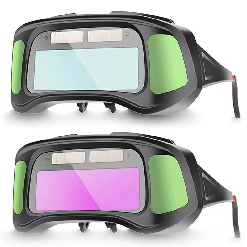 Auto Darkening Welding Goggles Large View Screen Intelligent Dimming Protective Glasses Solar-Powered Adjustable Comfortable Fit for Arc Welding Cutting Grinding Polycarbonate Material
