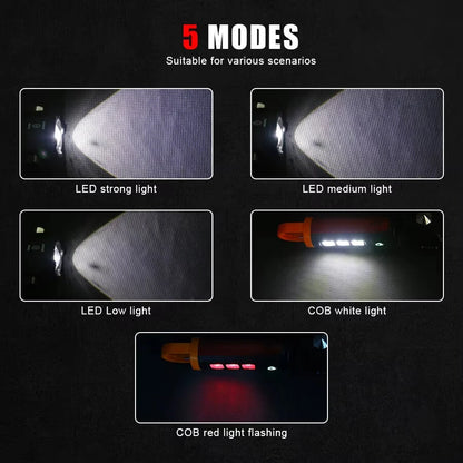 BL-X90 Zoom Handheld Flashlight with Dual Light Source Safety Hammer & Seat Belt Cutter USB-C Rechargeable Waterproof for Car Emergency Outdoor Tactical Lamp with Hook