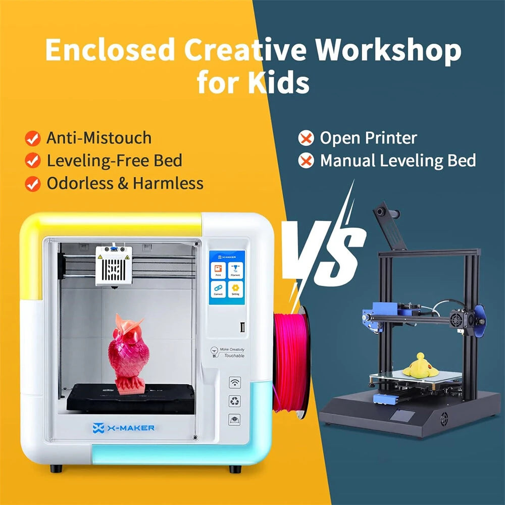[EU/US Direct]AOSEED X-MAKER Children's 3D Printer High Precision 0.1/0.05mm Ultra Silent Wireless Smart One-Press Printing WiFi USB Safe Enclosed Design with 4er Colorful PLA Filament Set
