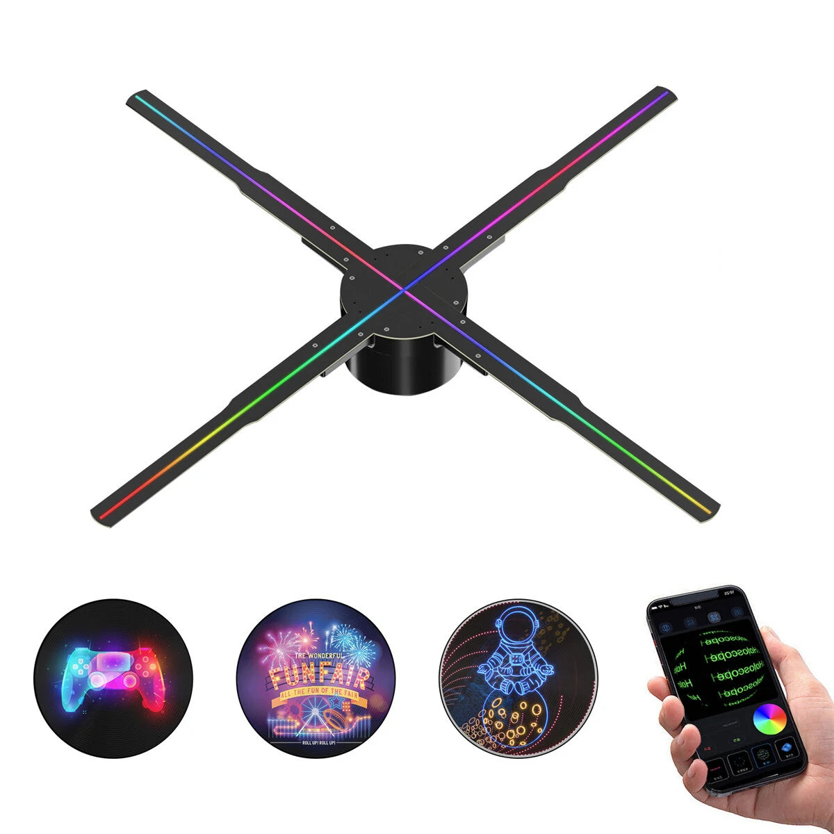 Elfeland P50 Wifi Holographic Fan 3D Advertising Machine 576 LED Sign Neon Smart HD Player Support Video Picture Logo Holographic Light EU Plug