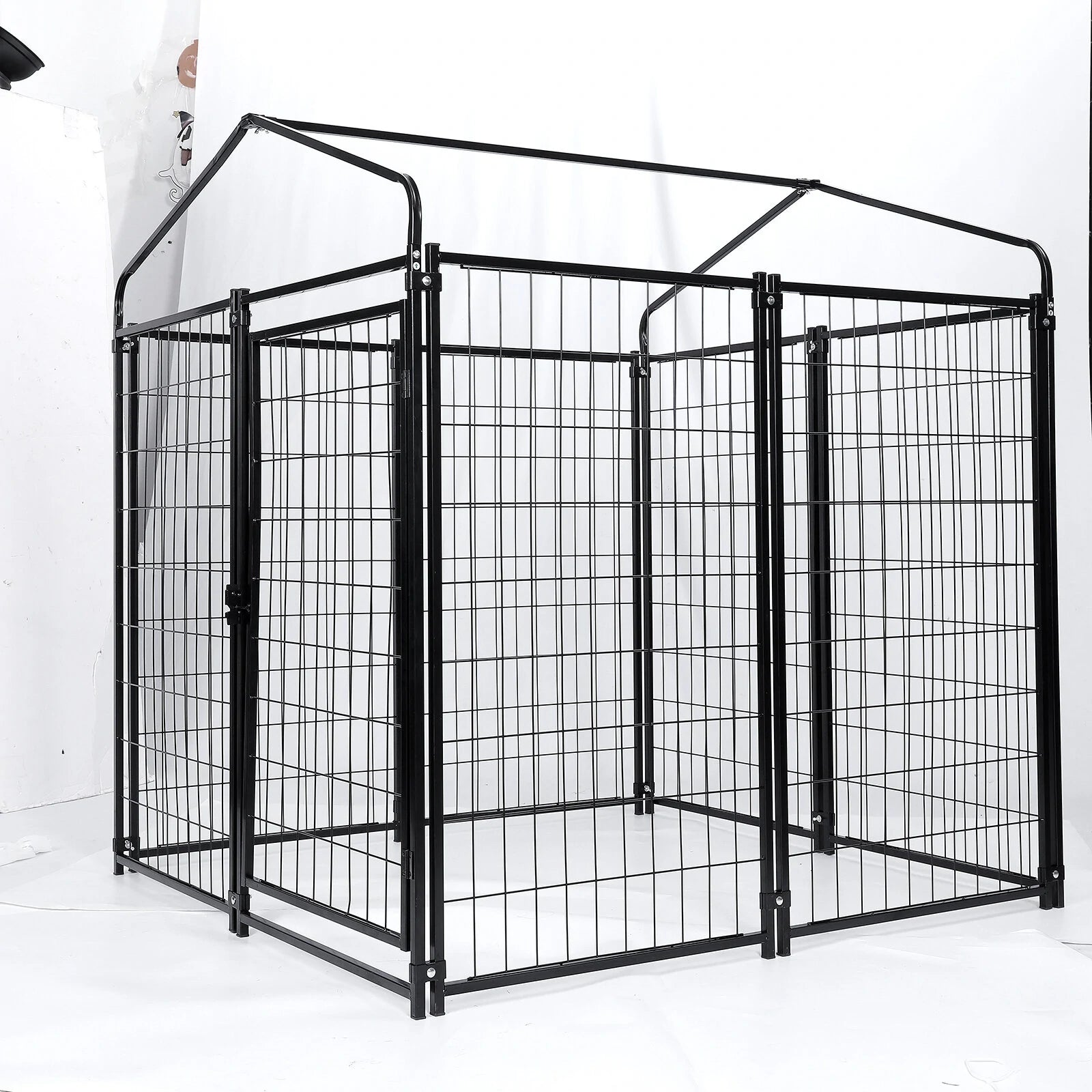 PawGiant Large Dog Kennel Outdoor Dog House with Roof 4ft x 4.2ft x 4.45ft Heavy Duty Metal for Large to Small Dog, Outside Dog Kennel Pet Crate Cage Playpen with UV-Proof Waterproof Cover
