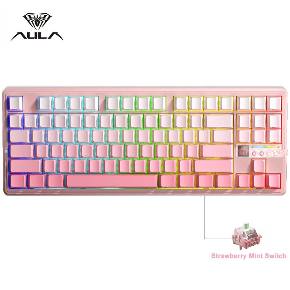 AULA F87 Pro V2 Custom Mechanical Keyboard with LED Matrix Display Gasket Structure Wireless Tri-Mode 80% Layout RGB Hotswap Keys 8K Return 10000mAh Esports Gaming Keyboard