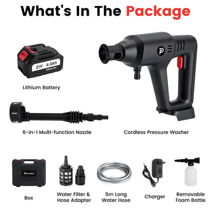 POPDEER PD-W01 4.0Ah 200Bar 3500W High Pressure Cordless Car Washer 6-in-1 Multi-Function Nozzle Car Cleaning Water Gun