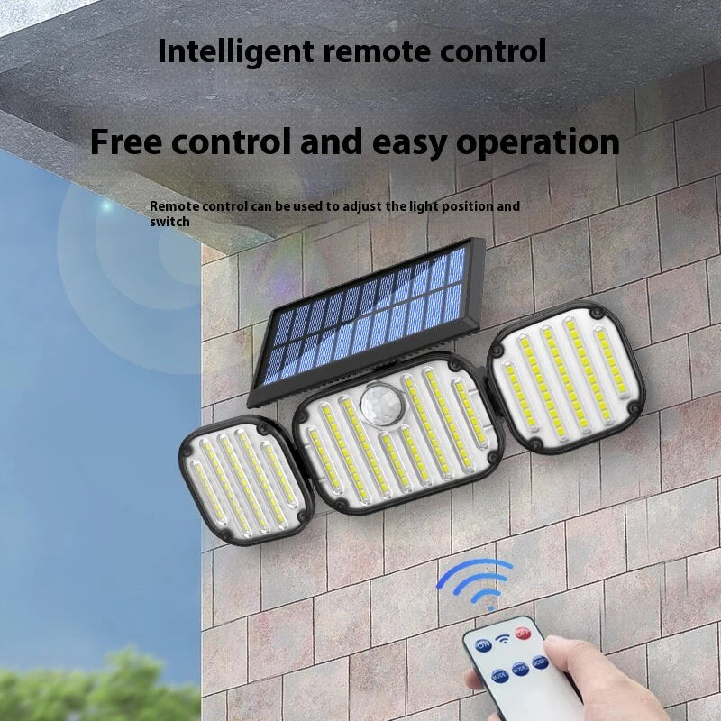 3-Head Motion Sensor Solar Light 350LM IP65 Waterproof Remote Control Floodlight 164/238 LED Outdoor Solar Lamp