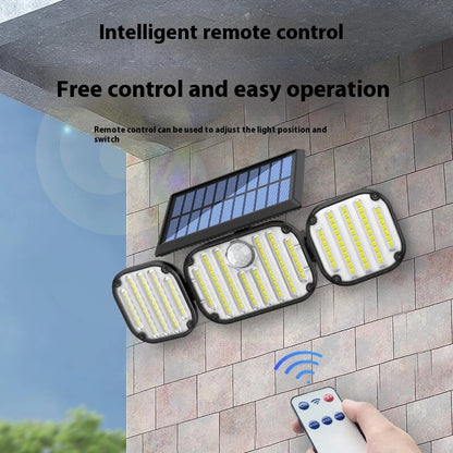 3-Head Motion Sensor Solar Light 350LM IP65 Waterproof Remote Control Floodlight 164/238 LED Outdoor Solar Lamp