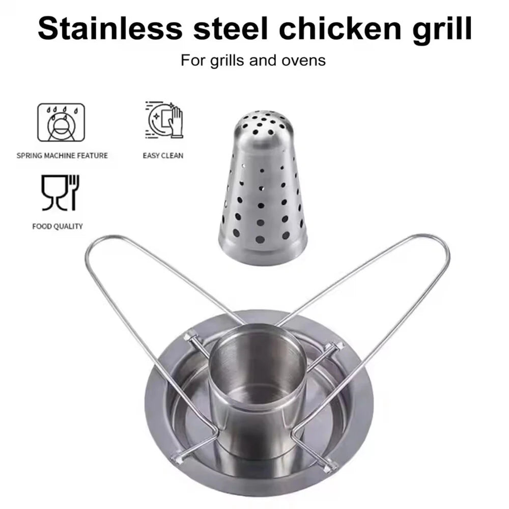 Stainless Steel Removable Chicken Roasting Rack Plate Grilled Chicken Rack Camping Outdoor Barbecue Tray Grilled Chicken Home Kitchen Fork Chicken Rack