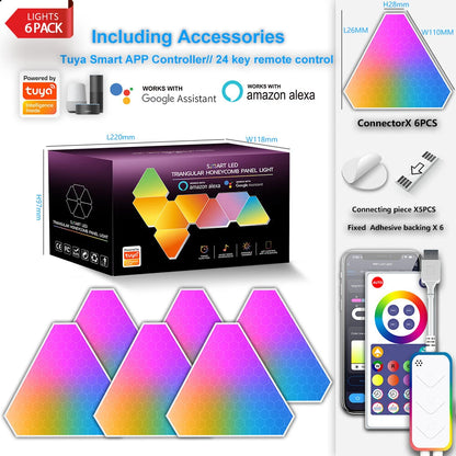 LIXINCORDA Smart RGBIC LED Triangle Light Panels Music Sync APP/Remote/Voice Control With Alexa & Google Wall Art & Room Decor