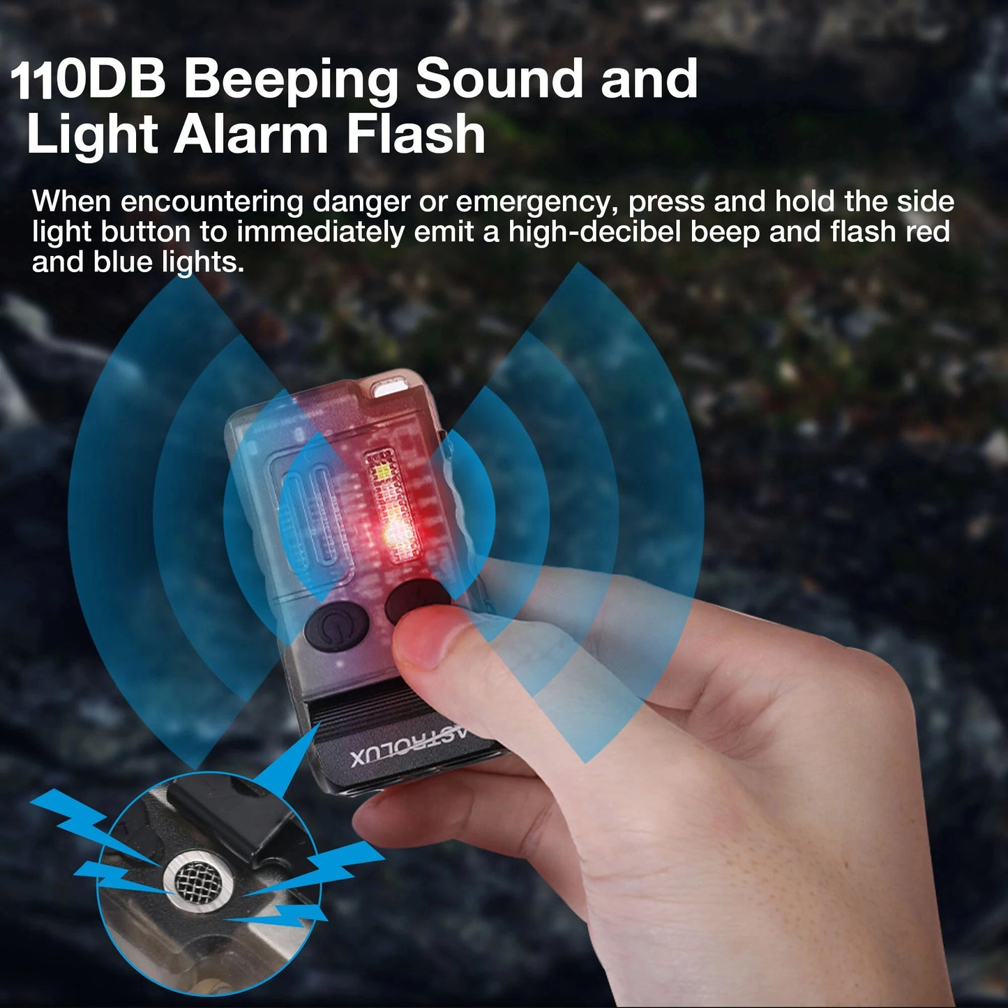 Astrolux E1 1000 Lumens EDC Keychain Flashlight with Sound Alarm RGB Light 1100mAh 180 Rotation Mini Tactical LED Floodlight Type-C USB Fast Chargring IP67 Powerful Work Lamp for Outdoor Protection, Walking, Running, Hiking and Camping