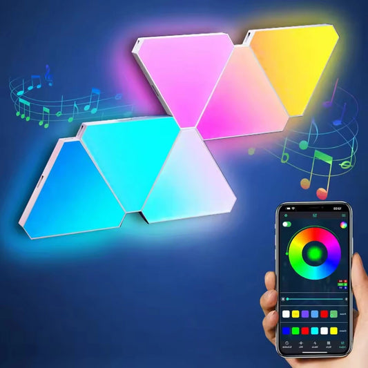 Elfeland 6Pack RGBIC Triangle Quantum Light Panels DIY Splicing Wall Lights with Music Sync APP & Remote Control Gaming Atmosphere Lamp