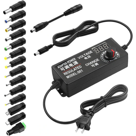 Universal AC to DC Adapter 48W Adjustable Voltage 3-24V 3A with LCD Display 14 Tips Polarity Converter Best for Household Electronics Top Rated Power Supply